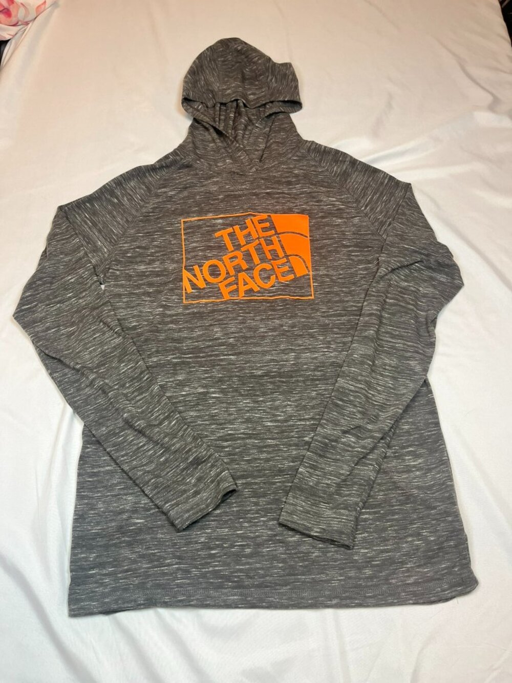The North Face Boys XL 14-16 Gray Space Dye Lightweight Hoodie Orange Box Logo